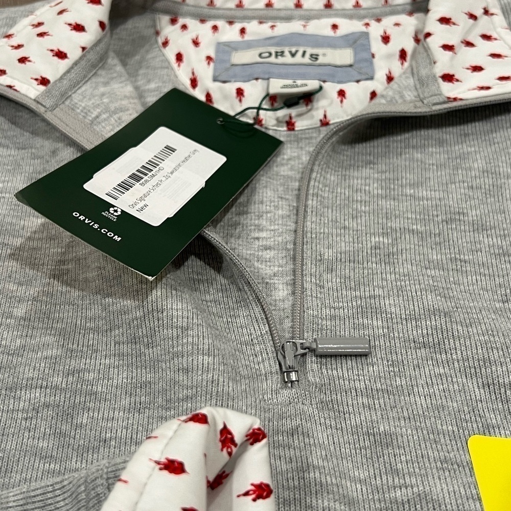 NWT Women’s Orvis Small Gray Quarter Zip Sweater Pattern Cuff Collar Rose Tree - Picture 9 of 10
